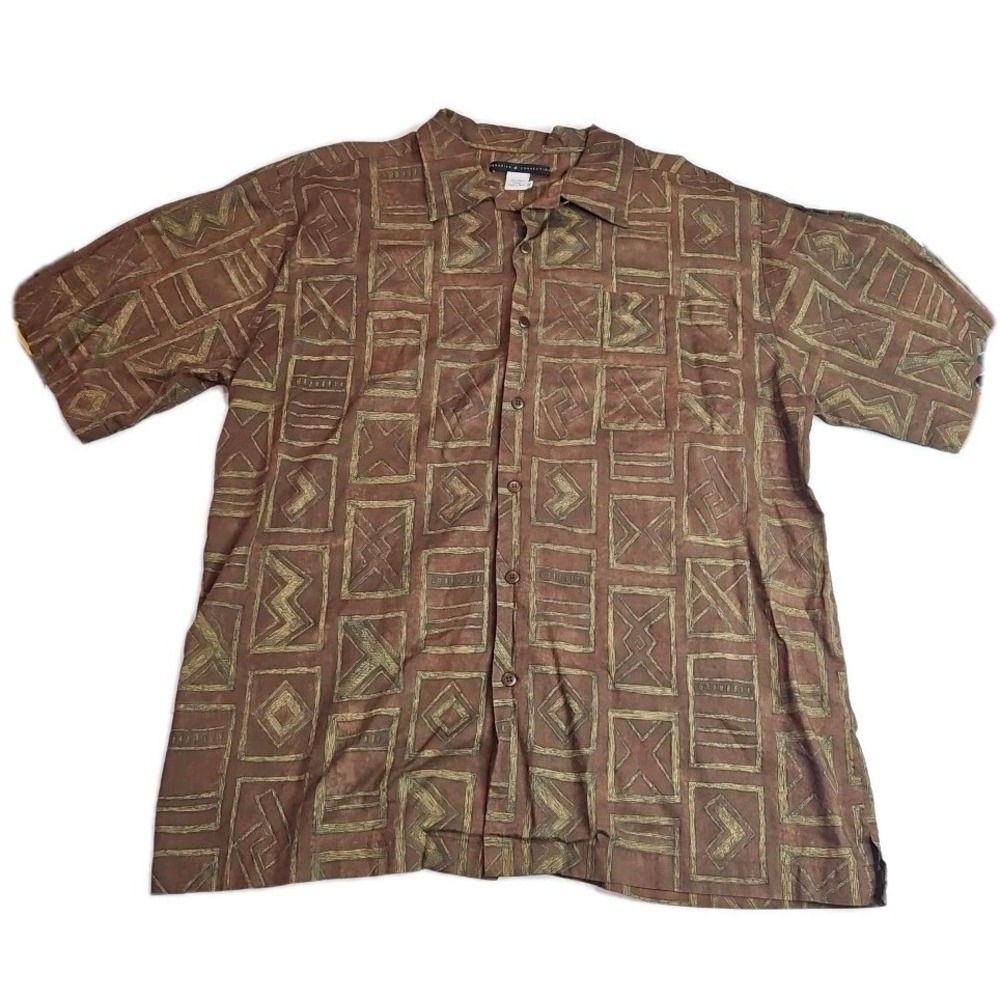 PERUVIAN CONNECTION SIZE XL SHORT SLEEVE BUTTON UP SHIRT 340‎